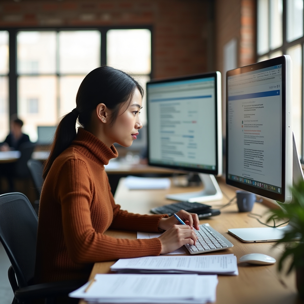 Researcher accessing and reviewing platform information on a laptop