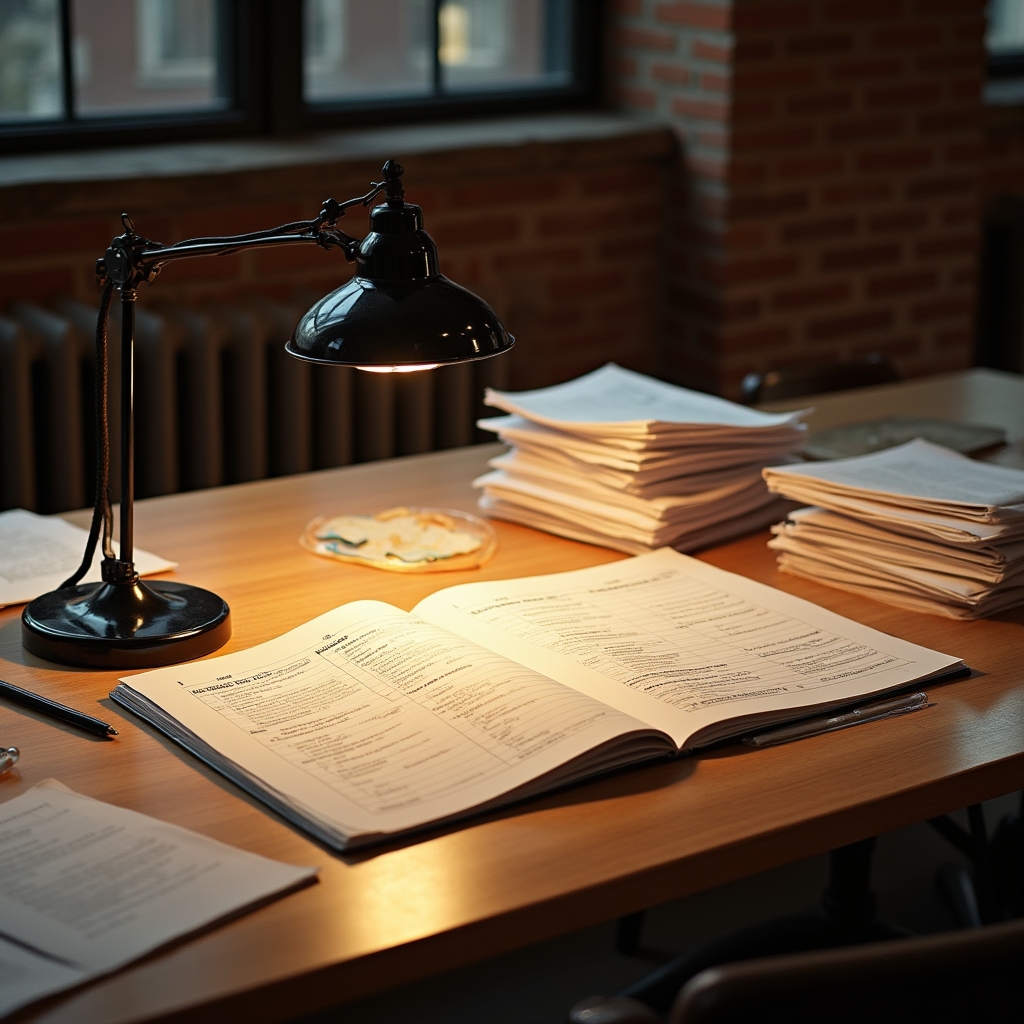 Transparency and reporting analysis documents on a desk
